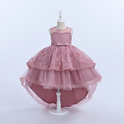 RK_1098_DP - Dusty Pink High Low Dress with Lace and Pearl Details - New  Items - Flower Girl Dresses - Flower Girl Dress For Less