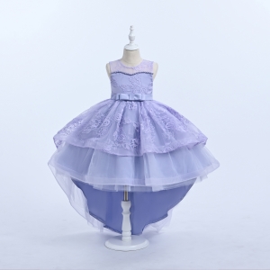 Lilac High Low Dress with Lace and Pearl Details