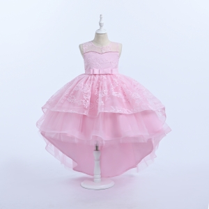 Pink High Low Dress with Lace and Pearl Details