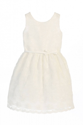 Off White Flower Embroidered Mesh Dress with Soft Sequin Detail