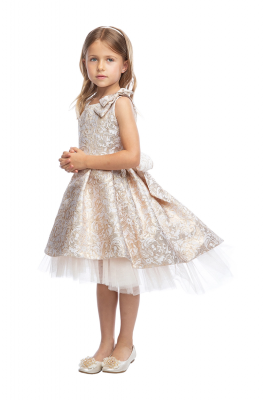 Ivory Pleated Luxe Jacquard Hi-Low Dress