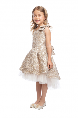 Mocha Pleated Luxe Jacquard Hi-Low Dress