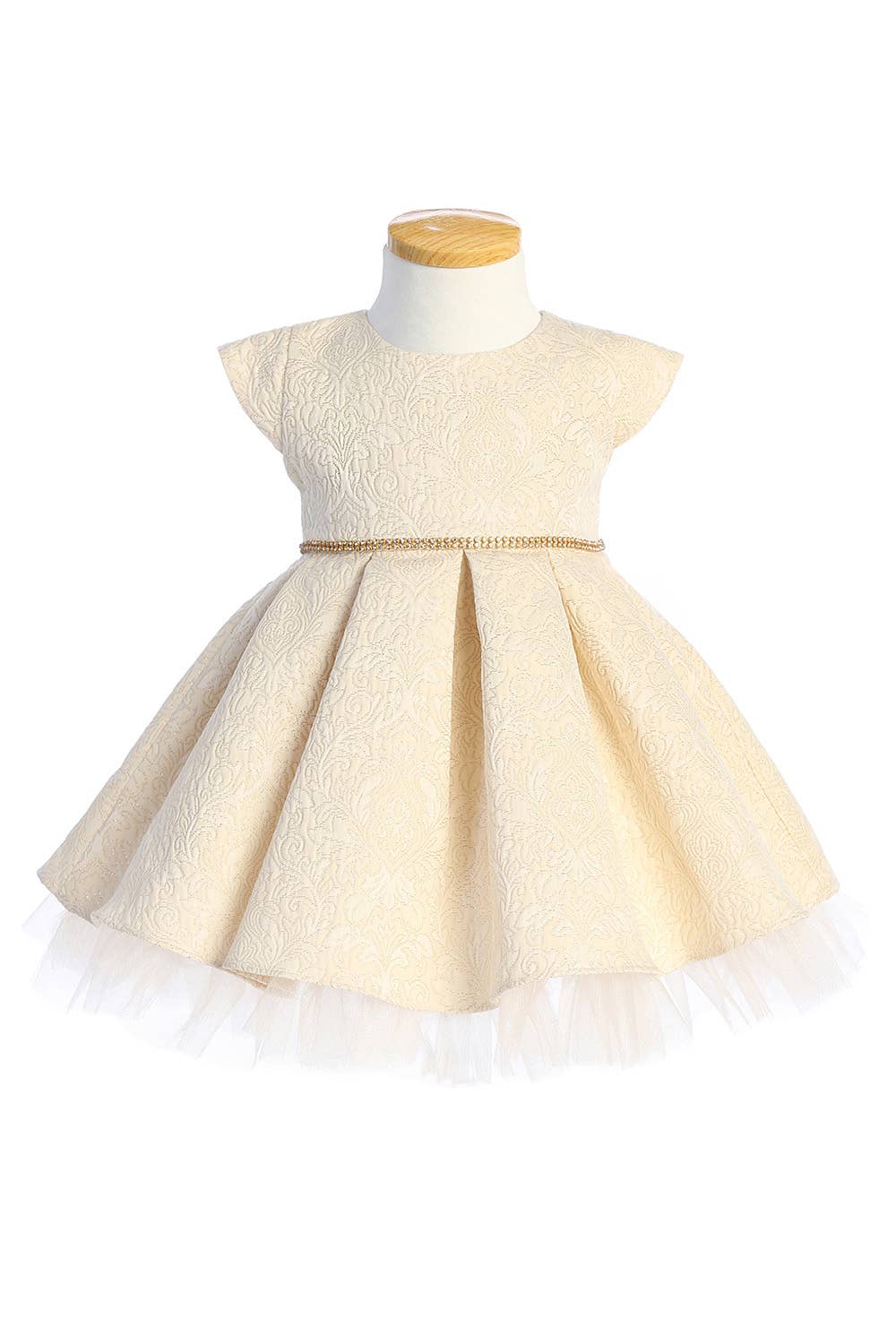 SK_932IV - Ivory Gold Pleated Jacquard Dress with Peek a Boo Crystal Tulle - Girls-Dresses - Flower Girl Dresses - Flower Girl Dress For Less SK_932IV - Ivory Gold Pleated Jacquard Dress with Peek a Boo Crystal Tulle - Girls-Dresses - Flower Girl Dresses - Flower Girl Dress For Less