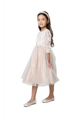 Blush Floral Lace Dress with Satin and Crystal Tulle