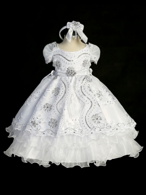 Girls Baptism Off Shoulder Embroidered Dress with Split Skirt and Maria - 2411