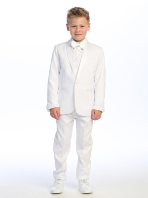 Boys 5 Piece White Satin Shawl Collar Slim Fit Tuxedo