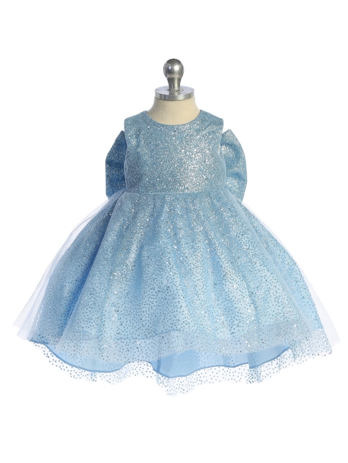 TT_5804S_SKY - Infant Dress Style 5804 - Sky Blue Glitter Train Dress with  Big Bow - Girls-Dresses - Flower Girl Dresses - Flower Girl Dress For Less