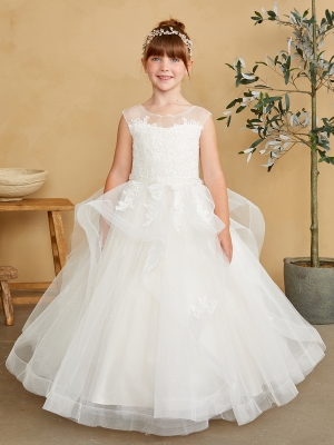 Champagne Lace and Glitter Tulle Layered Horse Hair Trim Dress