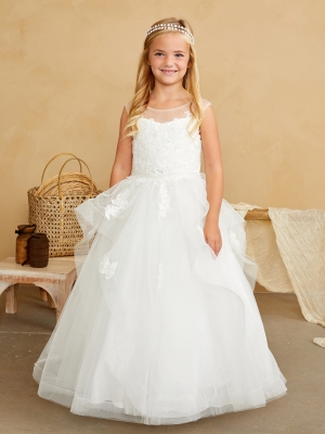Ivory Lace and Glitter Tulle Layered Horse Hair Trim Dress