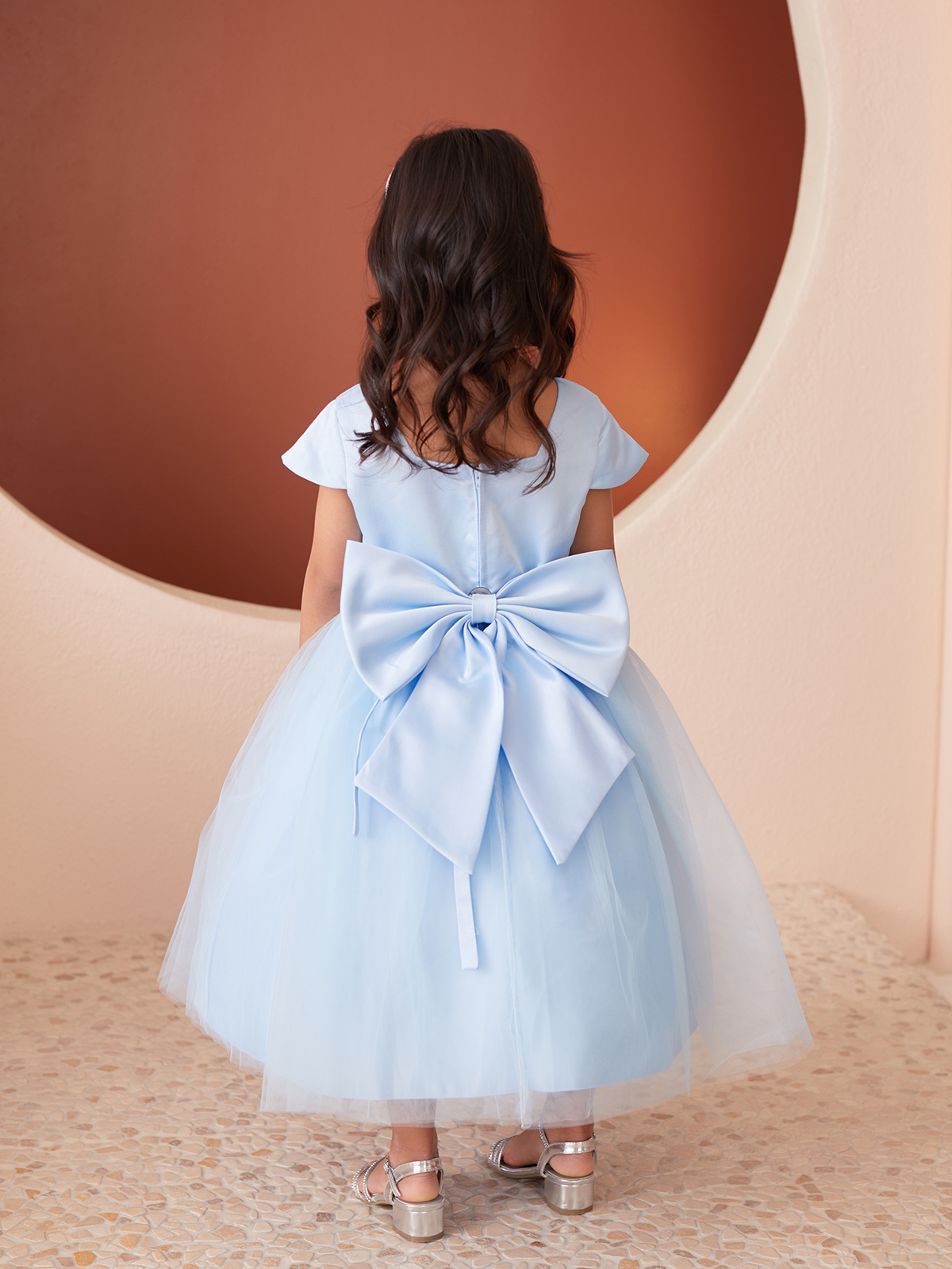 TT_5852_SKY - Sky Blue Satin and Tulle Dress with Square Neckline and Cap  Sleeves - Tip Top Kids - Flower Girl Dresses - Flower Girl Dress For Less