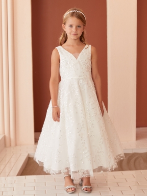Ivory Floral Embroidered Sequin Dress with V Back