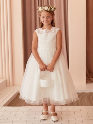 Ivory Lace Bodice Dress with V Back