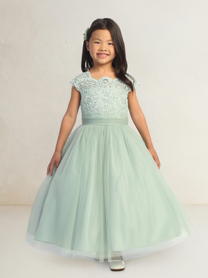 Sage Lace Bodice Dress with V Back