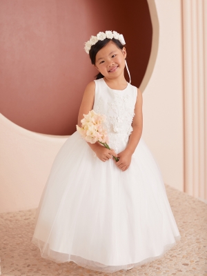 Ivory Sleeveless Dress with 3D Floral Details