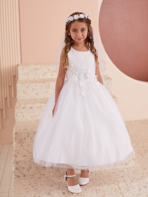 White Sleeveless Dress with 3D Floral Details