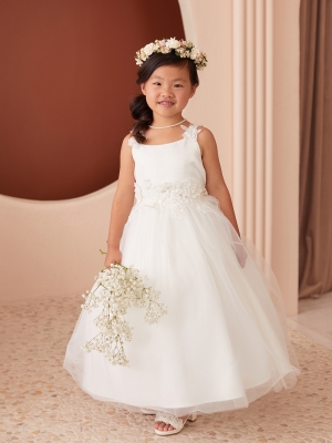 Ivory Floral Strap Dress with Floral Applique Details