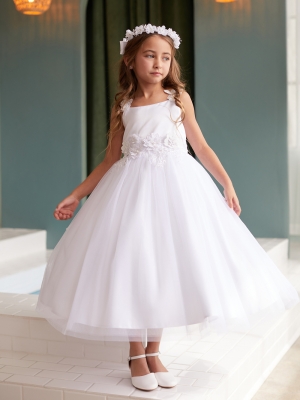 White Floral Strap Dress with Floral Applique Details