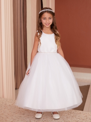 White Sleeveless Dress with Mesh Back and Pearl Details