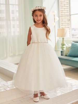 Ivory Sleeveless Dress with Mesh Back and Pearl Details