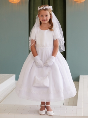 White Short Sleeve Dress with Lace Trim