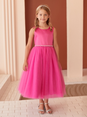 Fuchsia Dress with Satin Bodice and Tulle Skirt