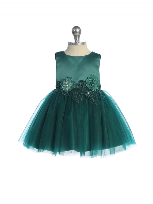 TT_5873s_EM Baby Dress Emerald Satin and Tulle Dress with