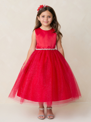 Red Satin and Glitter Tulle Dress