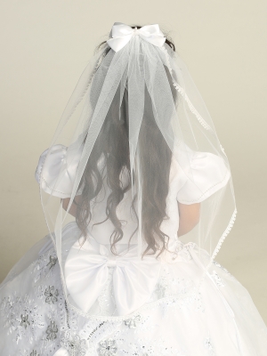 Communion Veil with Satin Bow and Dangling Cross - Style 610
