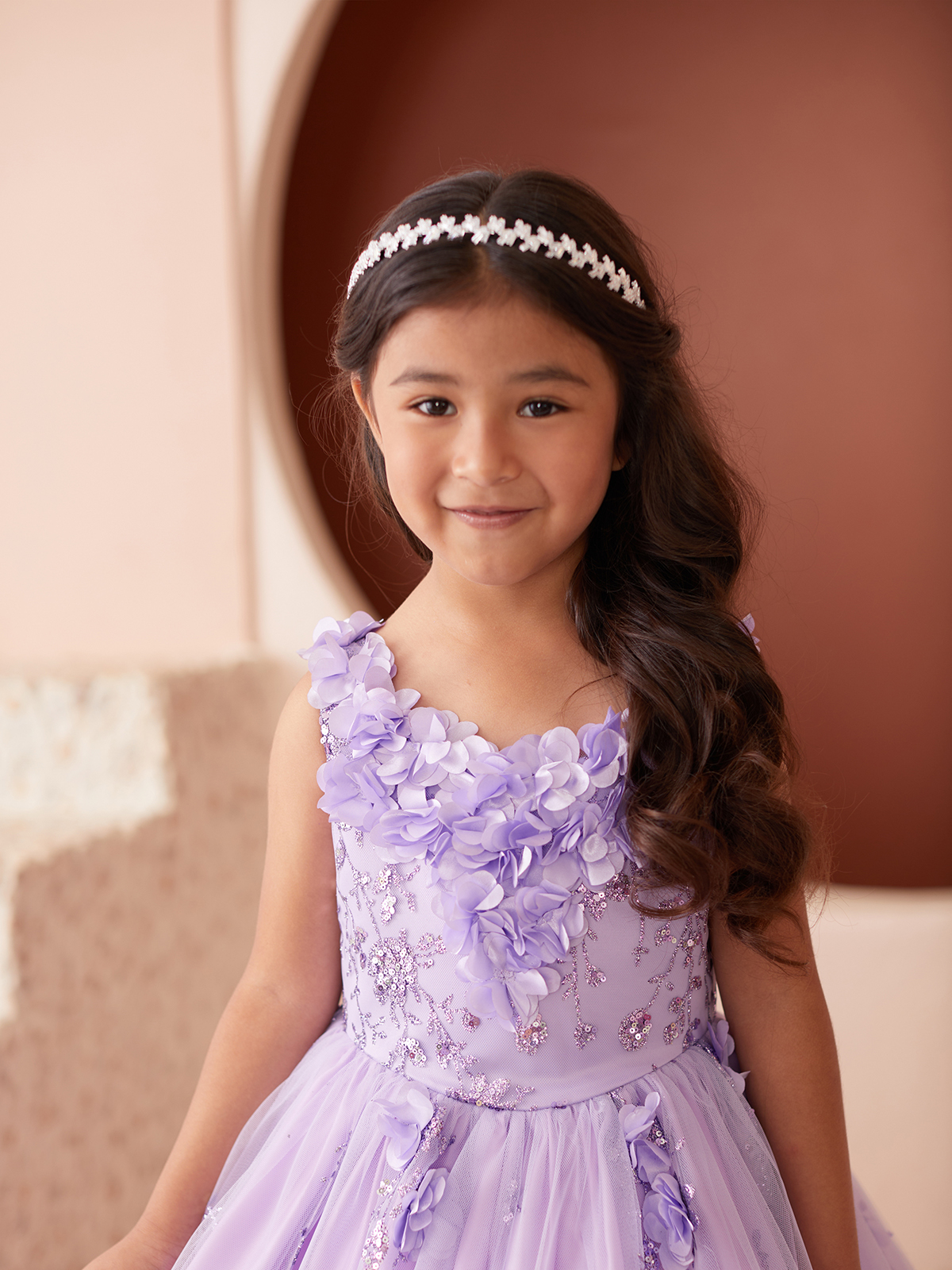 TT_7039_LL - Lilac 3D Floral Detail Dress with Mesh Overlay