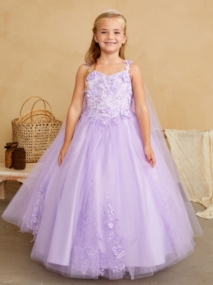 Lilac 3D Floral Dress with Detachable Cape