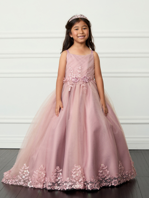 Dusty Rose Corset Back Dress with Embroidered Skirt