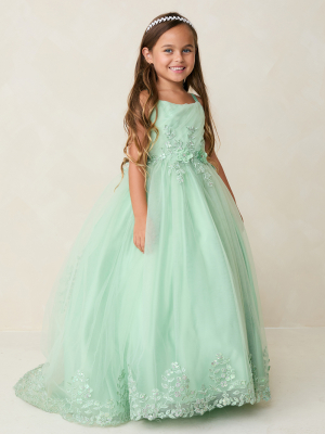 Sage Corset Back Dress with Embroidered Skirt