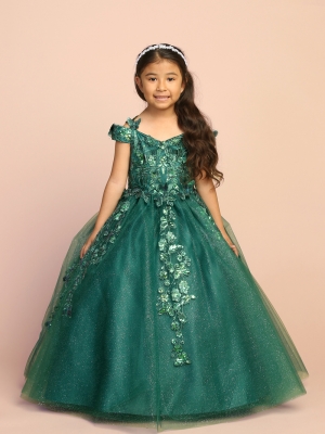 Emerald Butterfly and Floral Pageant Dress