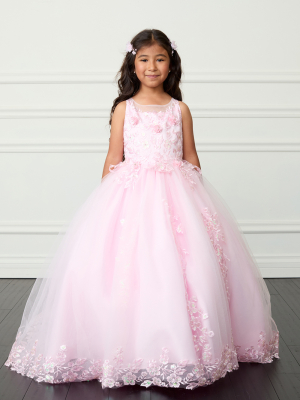 Pink Corset Back Floral Embroidered Gown with Flowing Train