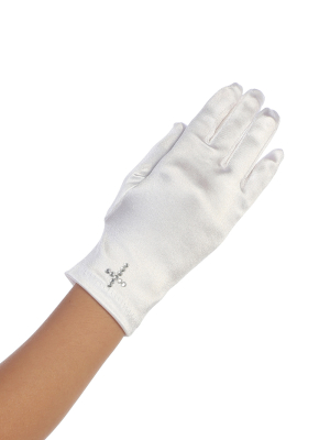 Satin Glove with Rhinestone Cross Detailing