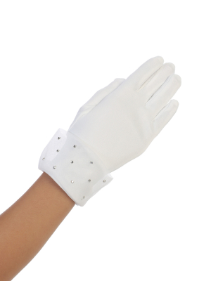 Matte Satin Glove with Organza Cuff and Rhinestone Detailing