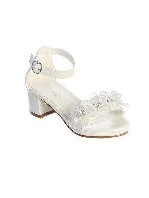 Ivory Matte Heeled Shoe with Floral Embelishments
