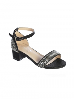 Black Rhinestone Heeled Glittered Sandal - Style S175