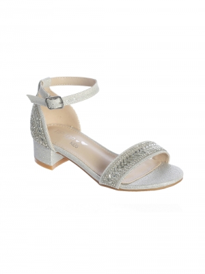 Silver Rhinestone Heeled Glittered Sandal - Style S175