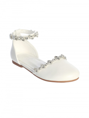 White Girls Flats with Sparkling Rhinestone Accents