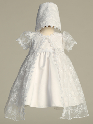 Girls Christening Dress Style ZARA - Satin Dress with Embroidered Tulle Cape Set