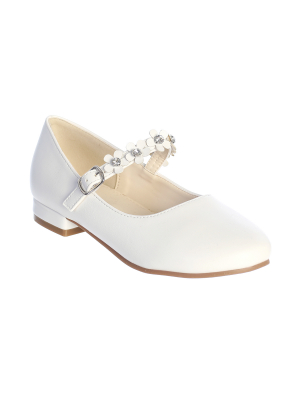 White Leatherette Shoes with Flowers Across the Strap