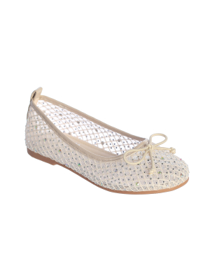 Nude Girls Mesh Rhinestone Ballet Flats