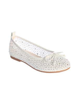 White Girls Mesh Rhinestone Ballet Flats