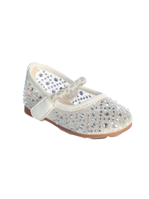 White Rhinestone Flats with Pearl Strap