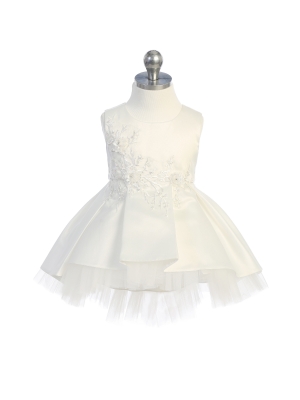 Girls Dress Style 5760s - Embroidered Satin High Low Dress in Ivory