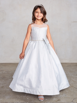Silver Sleeveless Fancy Floor Length Dress with Horse Hair Hemline