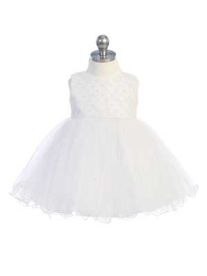 Girls Dress Style  5782 - Beautiful Infant Dress with Lace Bodice and Scattered Pearls on the Crissc