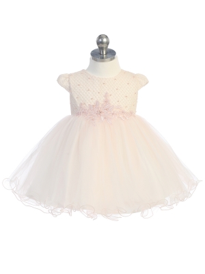 Girls Dress Style 5784 - Gorgeous Cap Sleeved Waffle Pattern Bodice with Lace Applique Baptism Dress