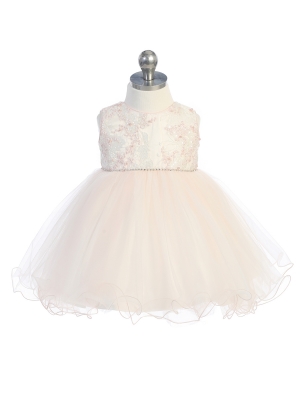 Girls Dress Style 5786 - Sleeveless Lace  Bodice with Rhinestone Strip Waist and Tulle Skirt in Choi